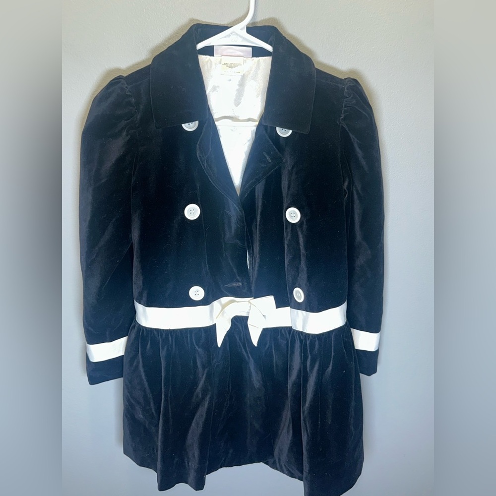 American Girl Black Velvet Coat Girls‎ Black/White w/ Bow Size 8